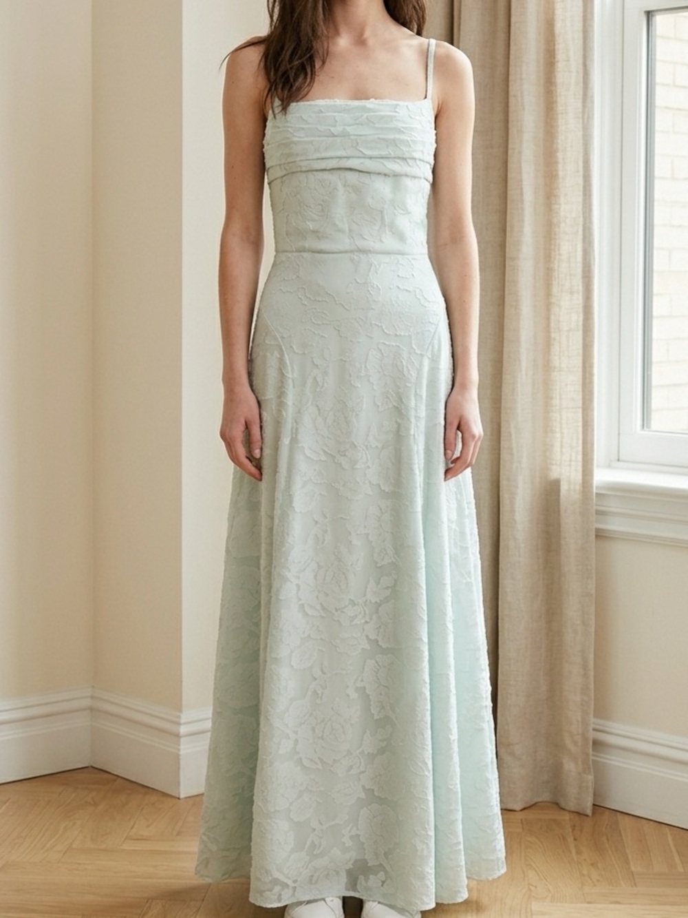 Elegant Light Mint Floral Evening Dress